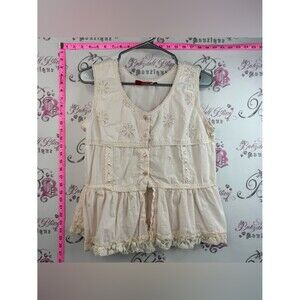 New wave tank top pink Cream Lace-Trim Button Front Sleeveless Peplum Top floral